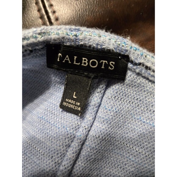 Y2K Talbots Light Blue Boucle Long Sleeve Decorative Button Back Top Size L - Picture 7 of 7